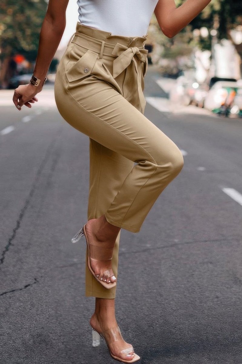 Pants high - waist skinny ruffle belted work trousers - AMVIM