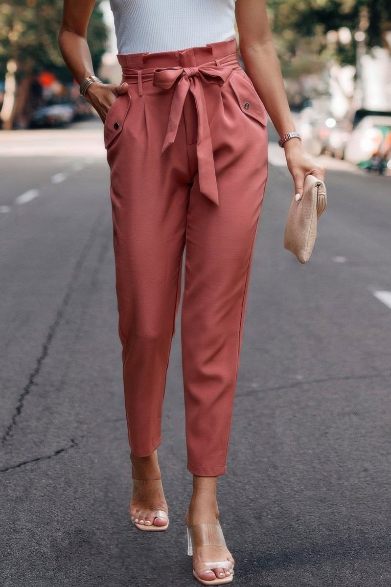 Pants high - waist skinny ruffle belted work trousers - AMVIM