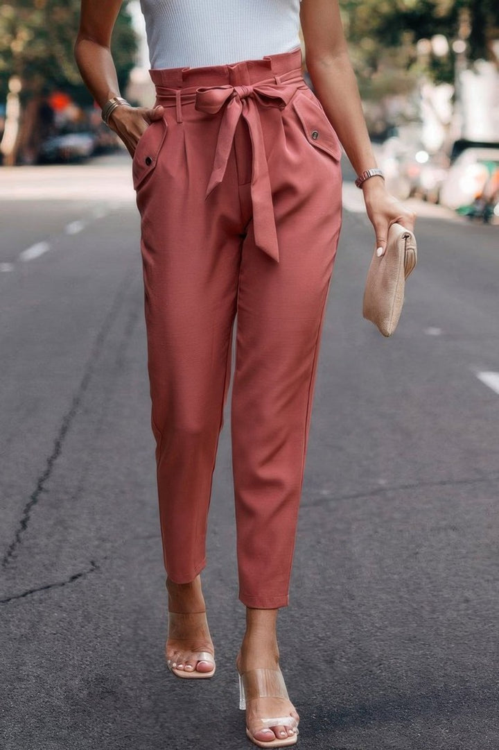 Pants high - waist skinny ruffle belted work trousers - AMVIM