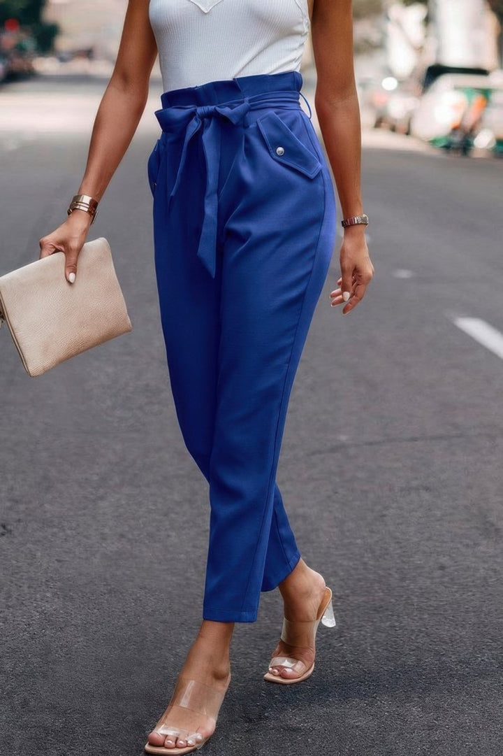 Pants high - waist skinny ruffle belted work trousers - AMVIM