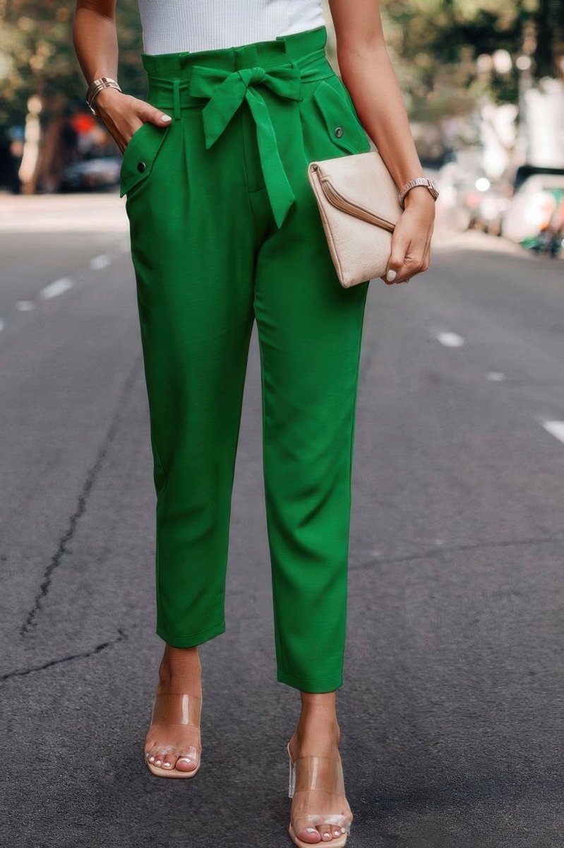 Pants high - waist skinny ruffle belted work trousers - AMVIM