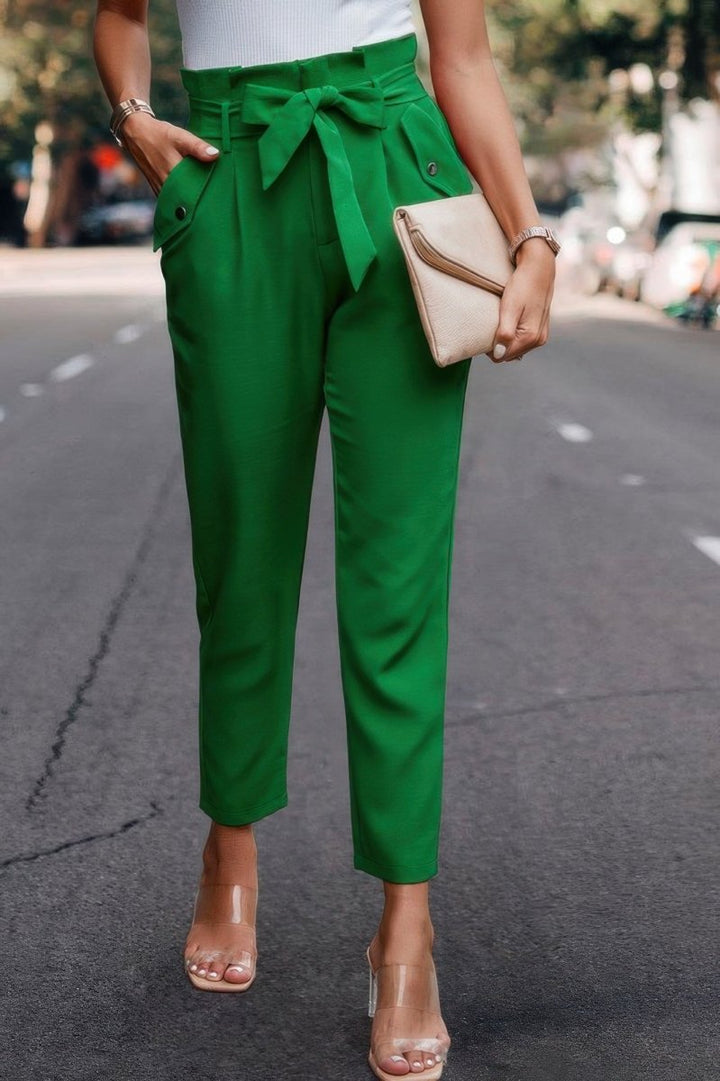 Pants high - waist skinny ruffle belted work trousers - AMVIM