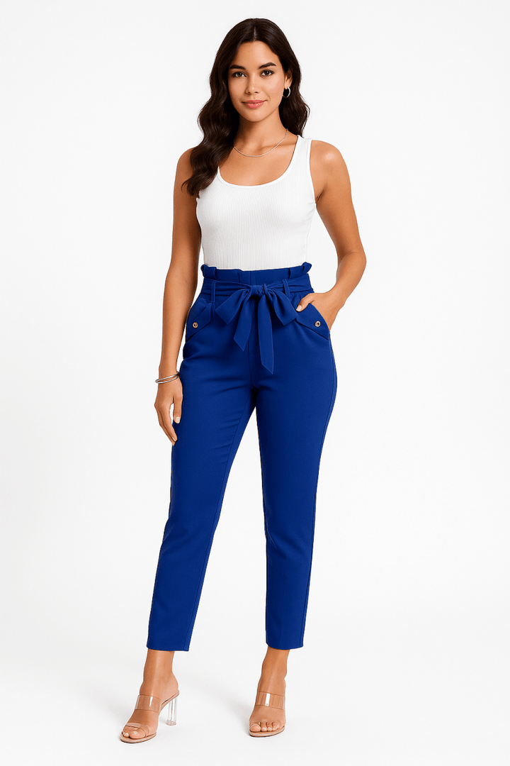 Pants high - waist skinny ruffle belted work trousers - AMVIM