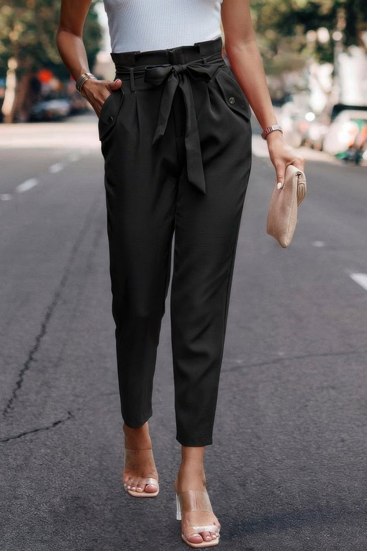 Pants high - waist skinny ruffle belted work trousers - AMVIM