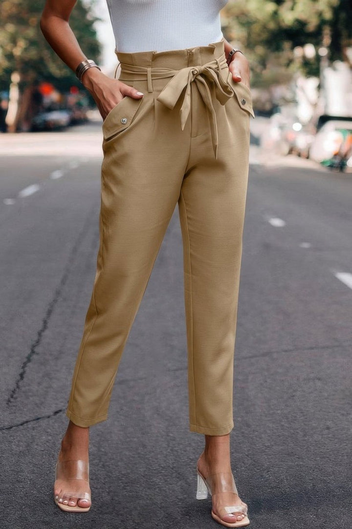 Pants high - waist skinny ruffle belted work trousers - AMVIM