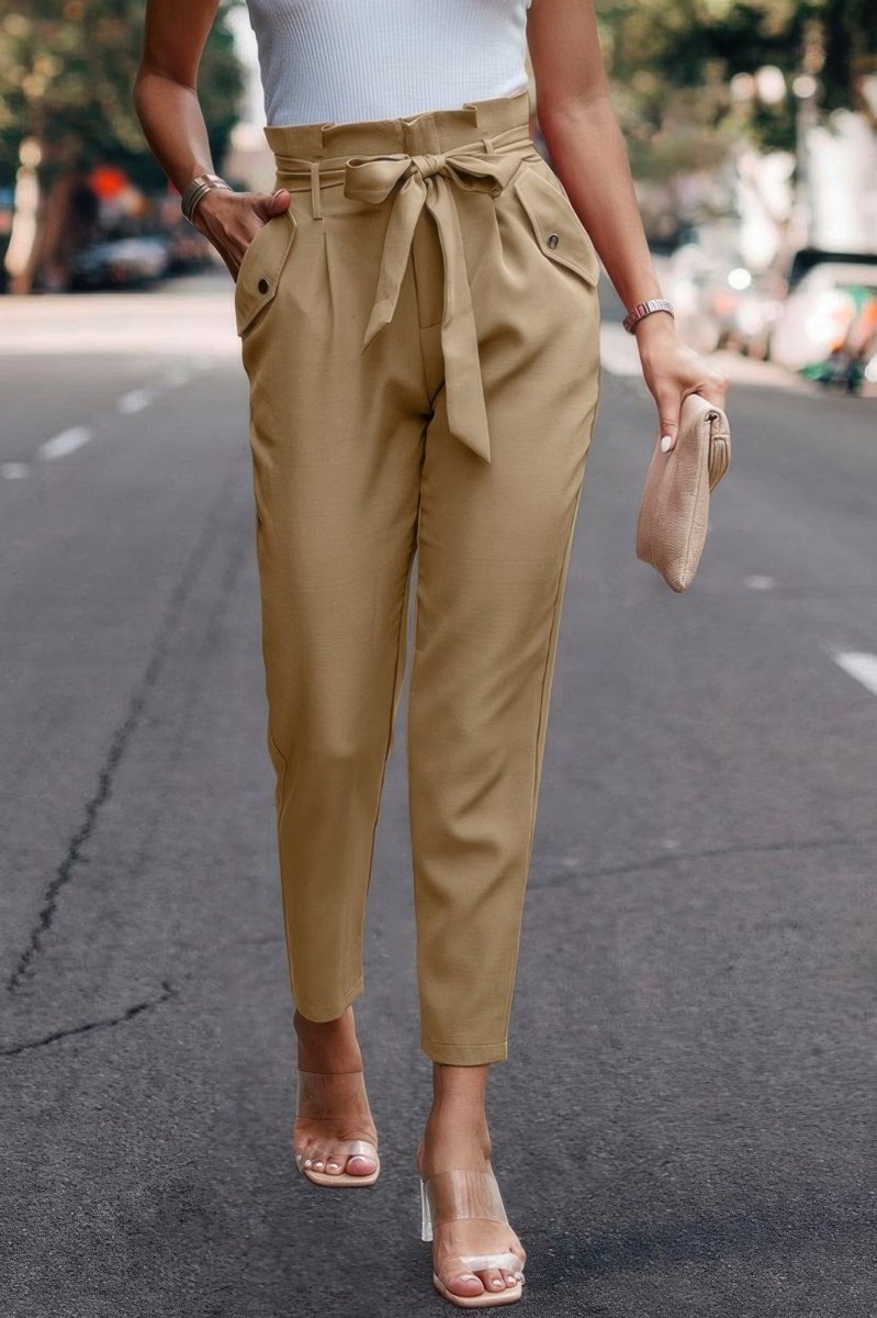 Pants high - waist skinny ruffle belted work trousers - AMVIM