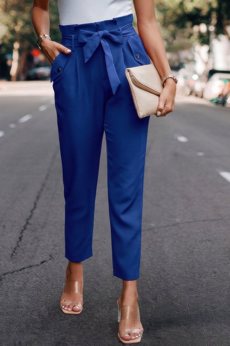 Pants high - waist skinny ruffle belted work trousers - AMVIM