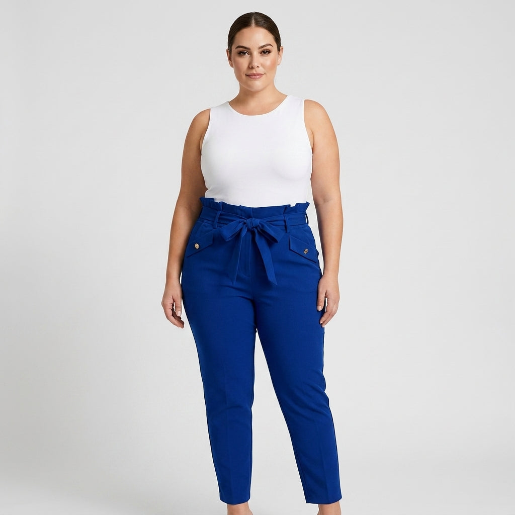 Pants high - waist skinny ruffle belted work trousers - AMVIM