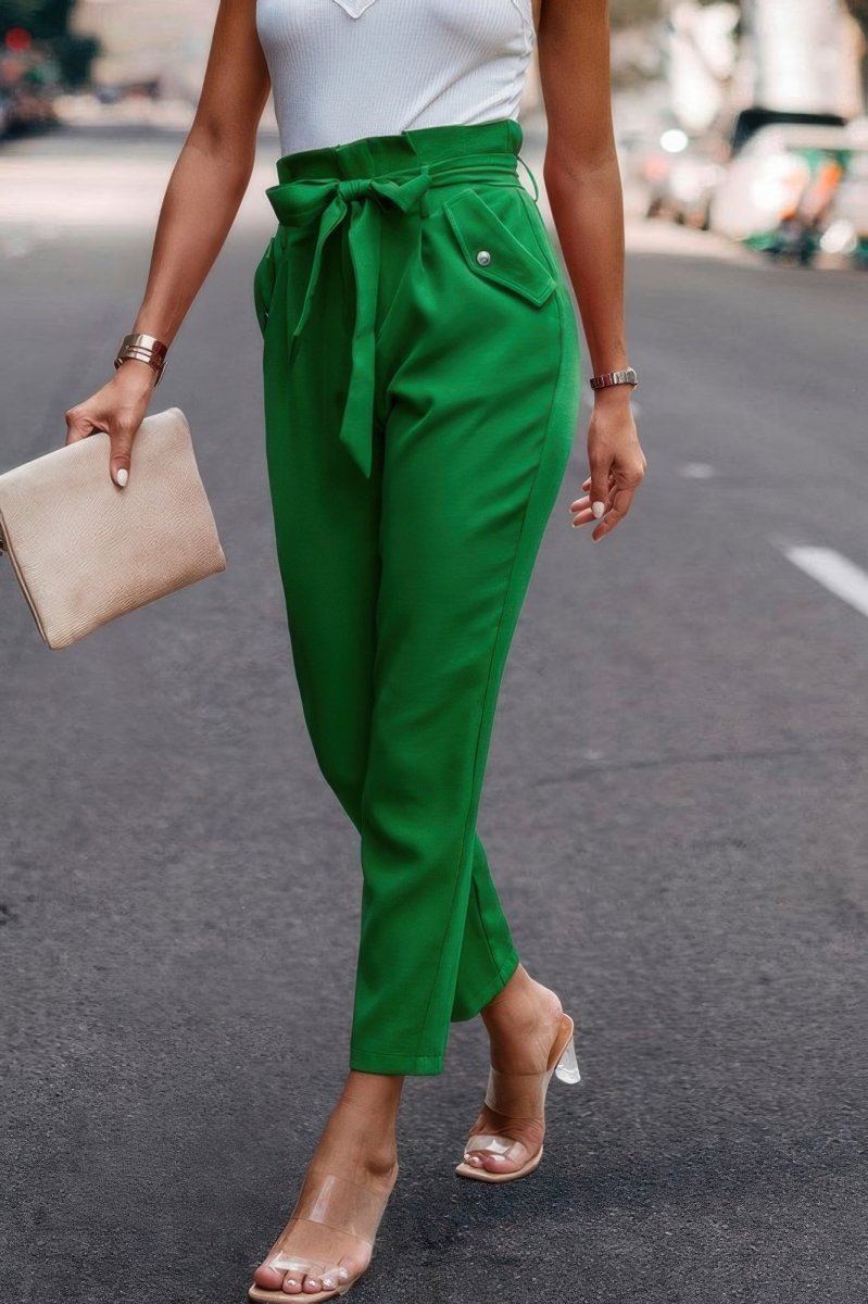 Pants high - waist skinny ruffle belted work trousers - AMVIM