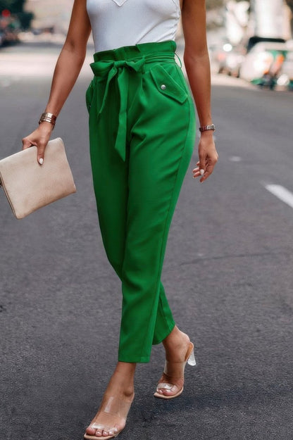 Pants high - waist skinny ruffle belted work trousers - AMVIM