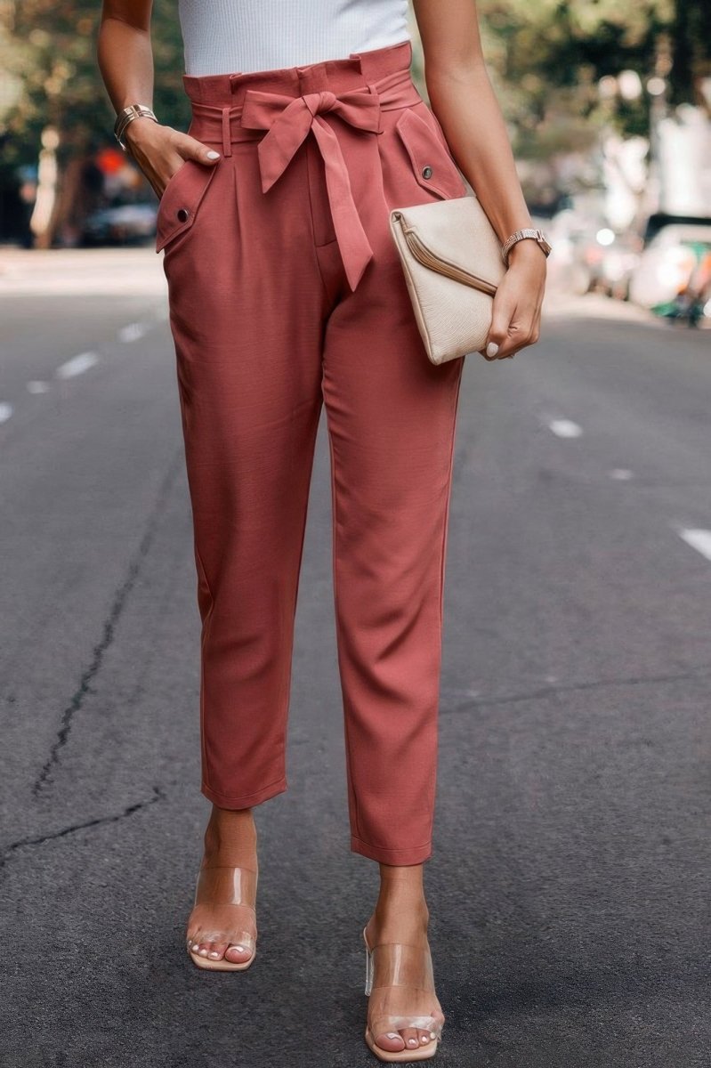 Pants high - waist skinny ruffle belted work trousers - AMVIM