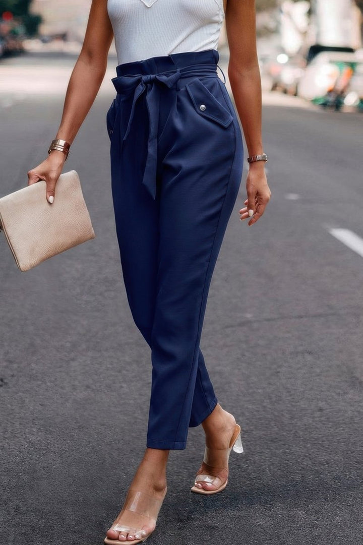 Pants high - waist skinny ruffle belted work trousers - AMVIM