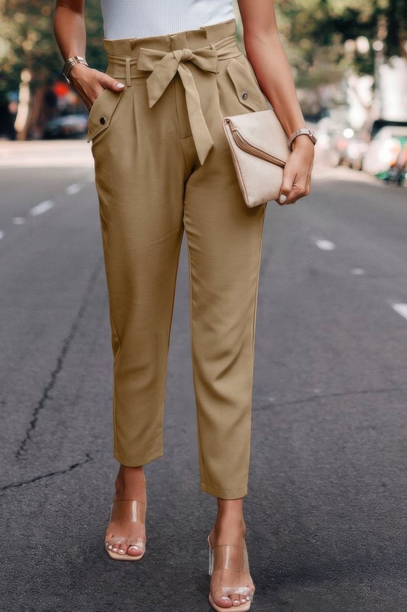 Pants high - waist skinny ruffle belted work trousers - AMVIM