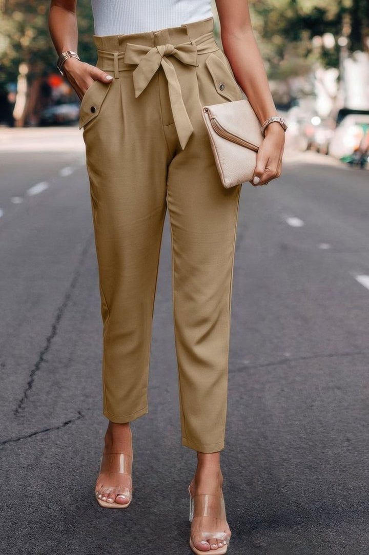 Pants high - waist skinny ruffle belted work trousers - AMVIM