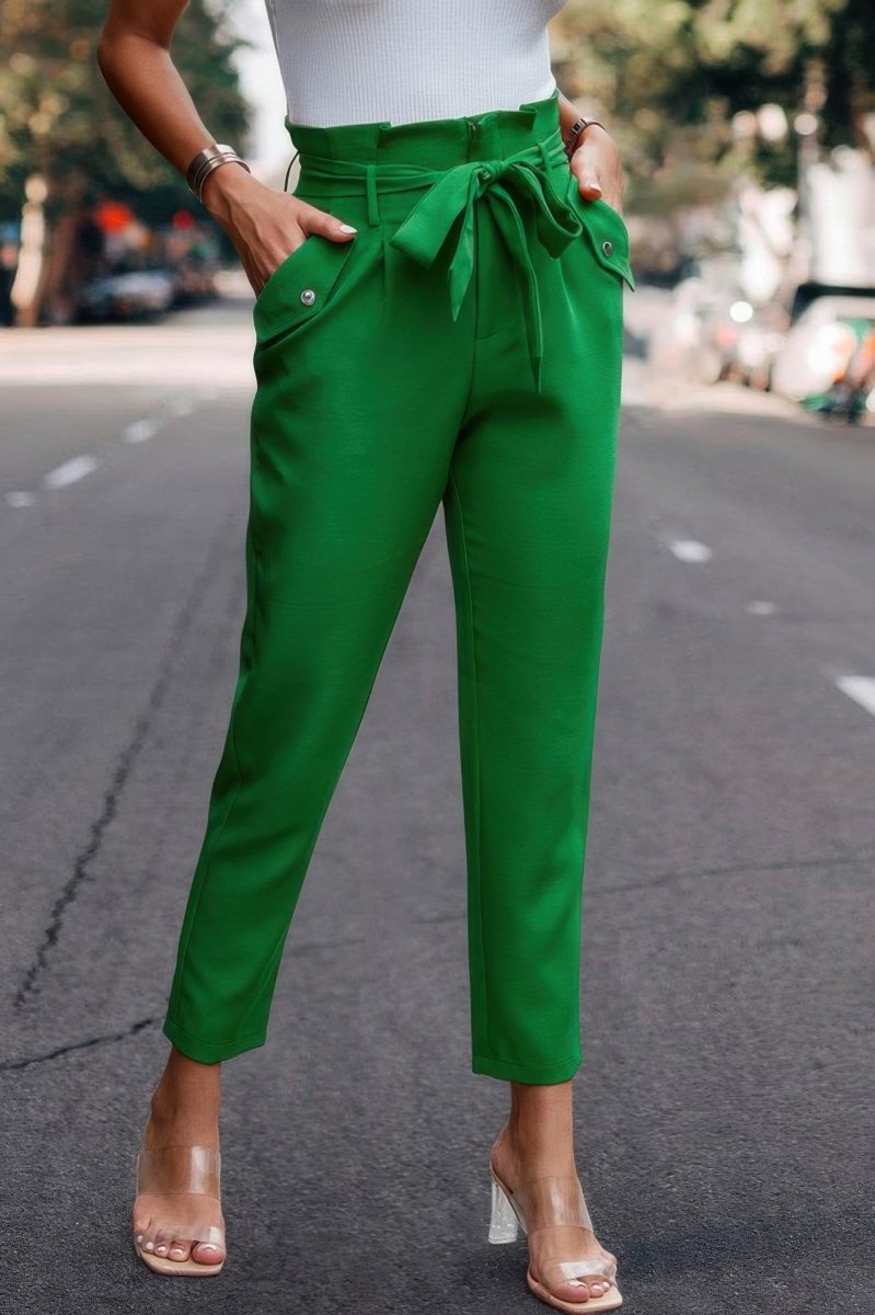 Pants high - waist skinny ruffle belted work trousers - AMVIM