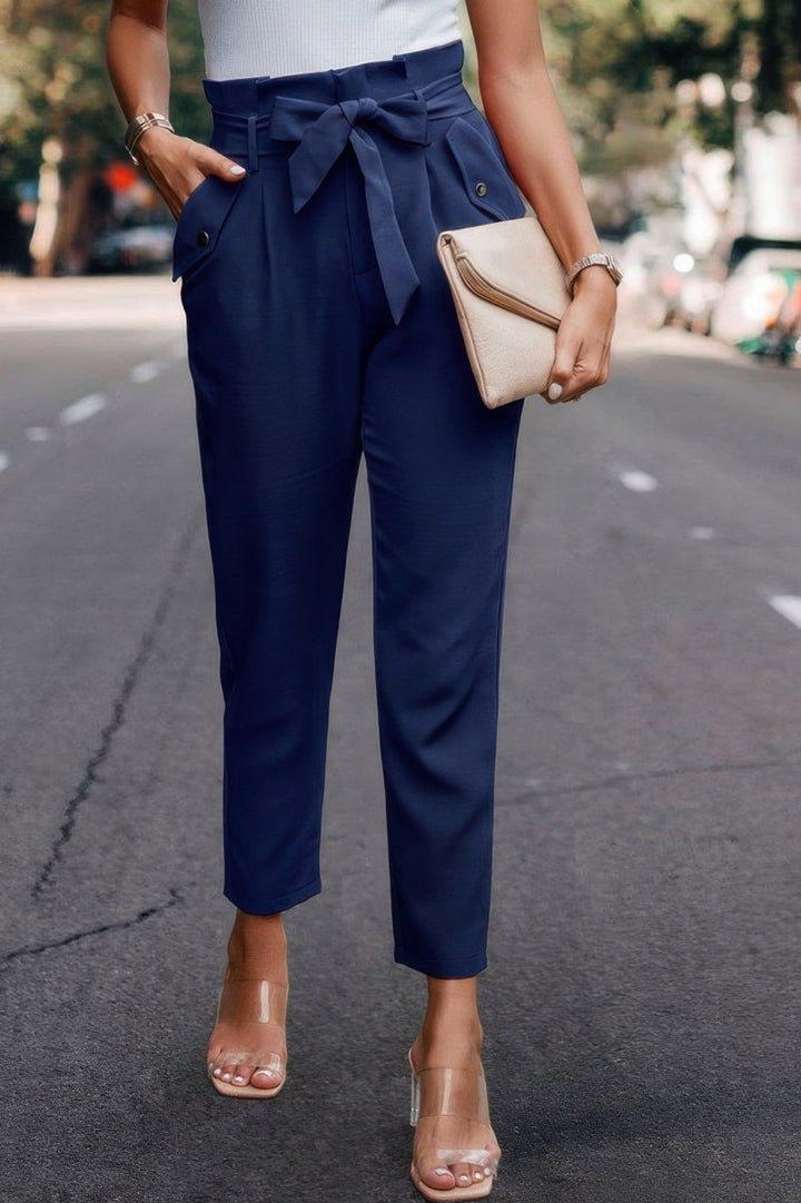 Pants high - waist skinny ruffle belted work trousers - AMVIM