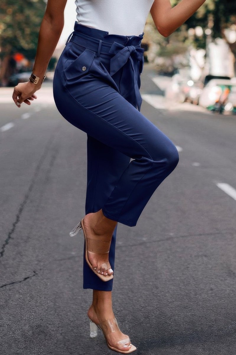 Pants high - waist skinny ruffle belted work trousers - AMVIM