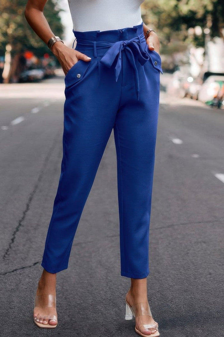 Pants high - waist skinny ruffle belted work trousers - AMVIM