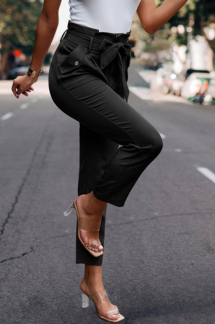 Pants high - waist skinny ruffle belted work trousers - AMVIM