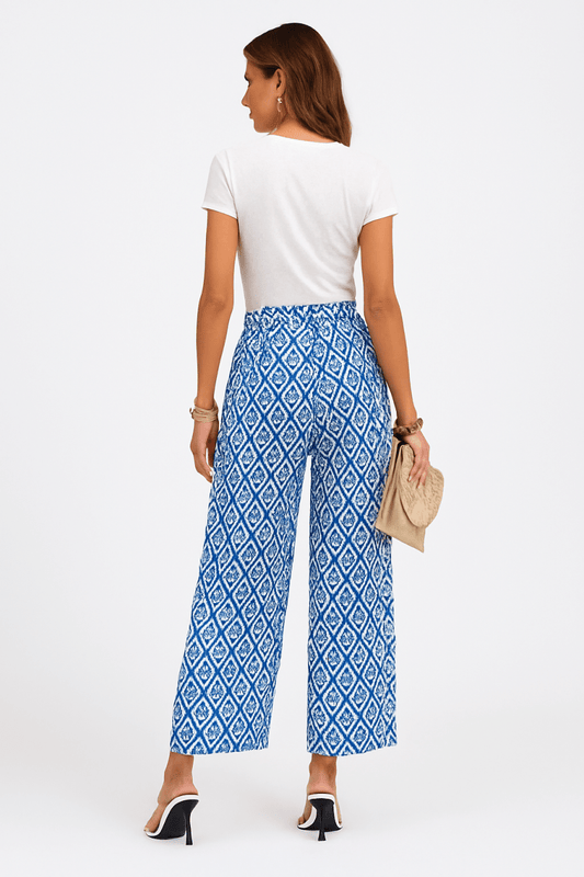 Pants wide leg elastic waist belted with pockets for travel - AMVIM
