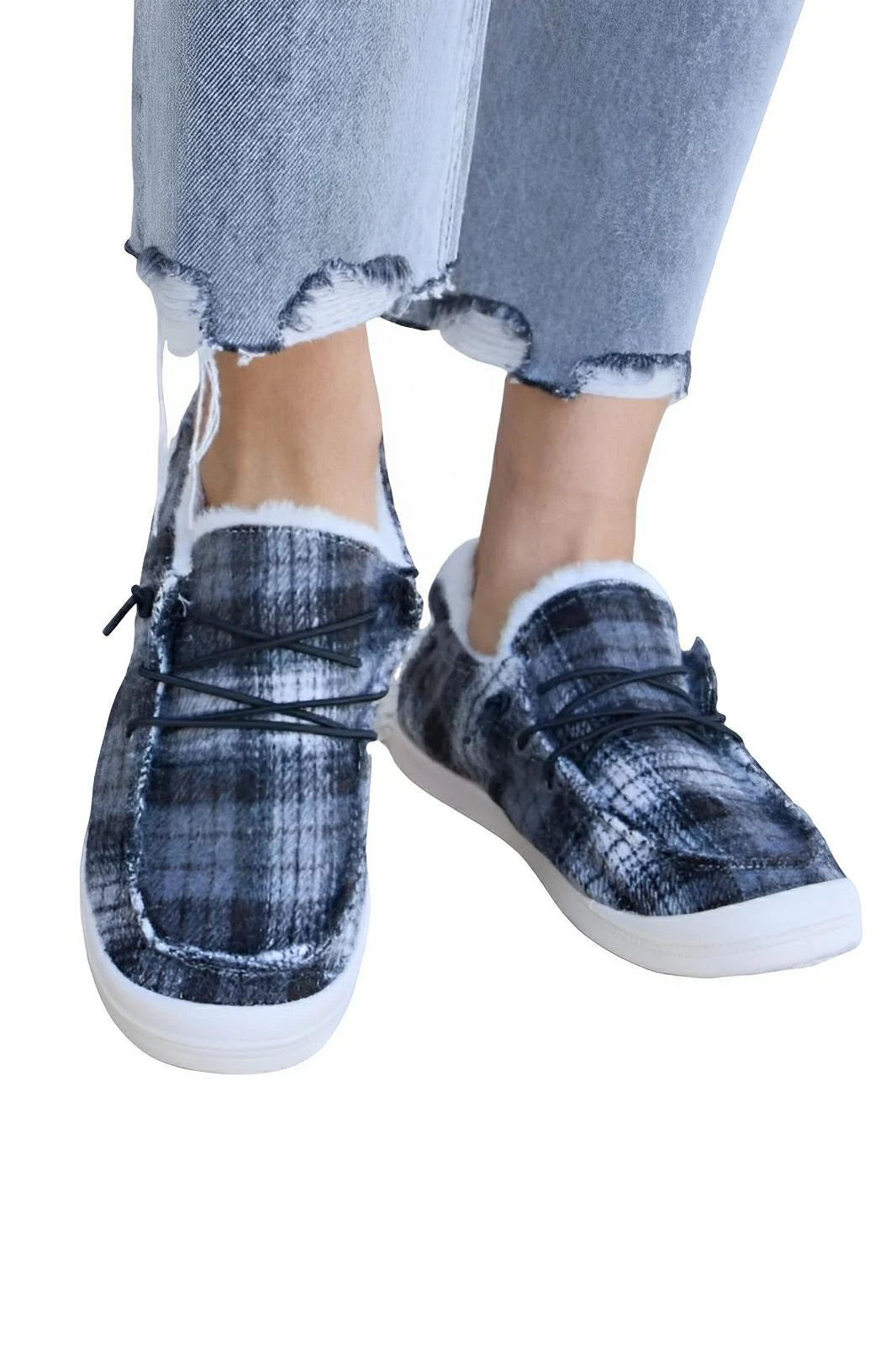 Plaid Plush Flat Sneakers for Everyday Comfort - AMVIM