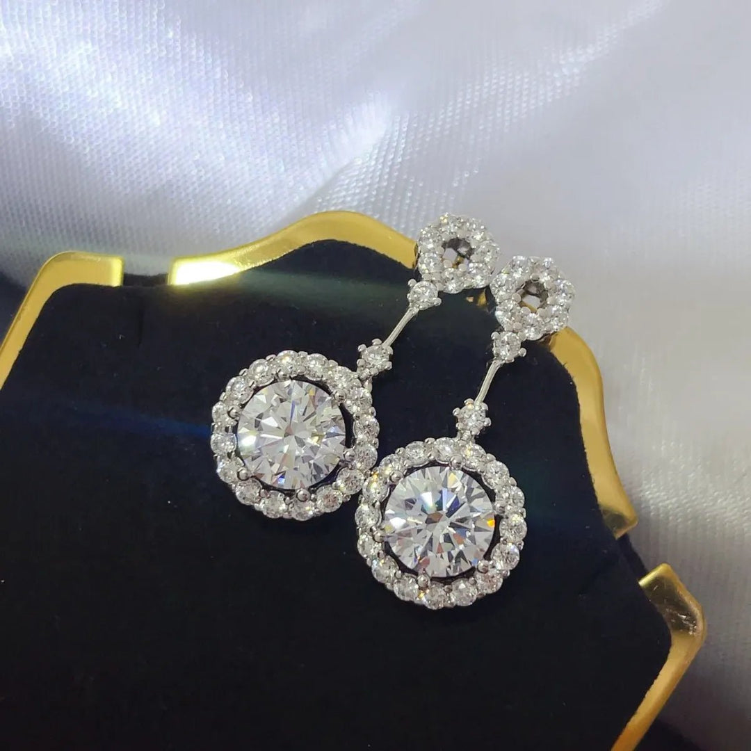 Platinum Moissanite Earrings 4ct Sterling Silver Pair - AMVIM