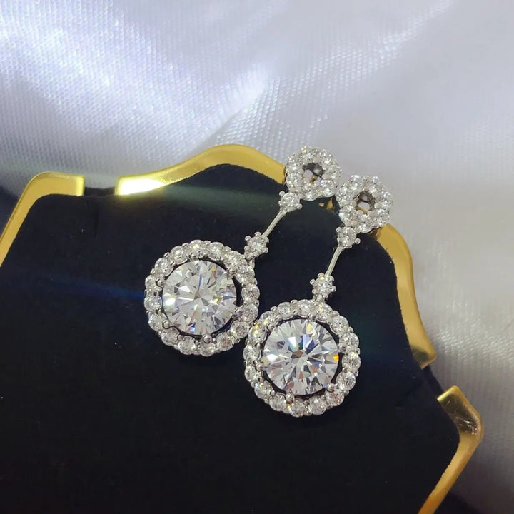 Platinum Moissanite Earrings 4ct Sterling Silver Pair - AMVIM