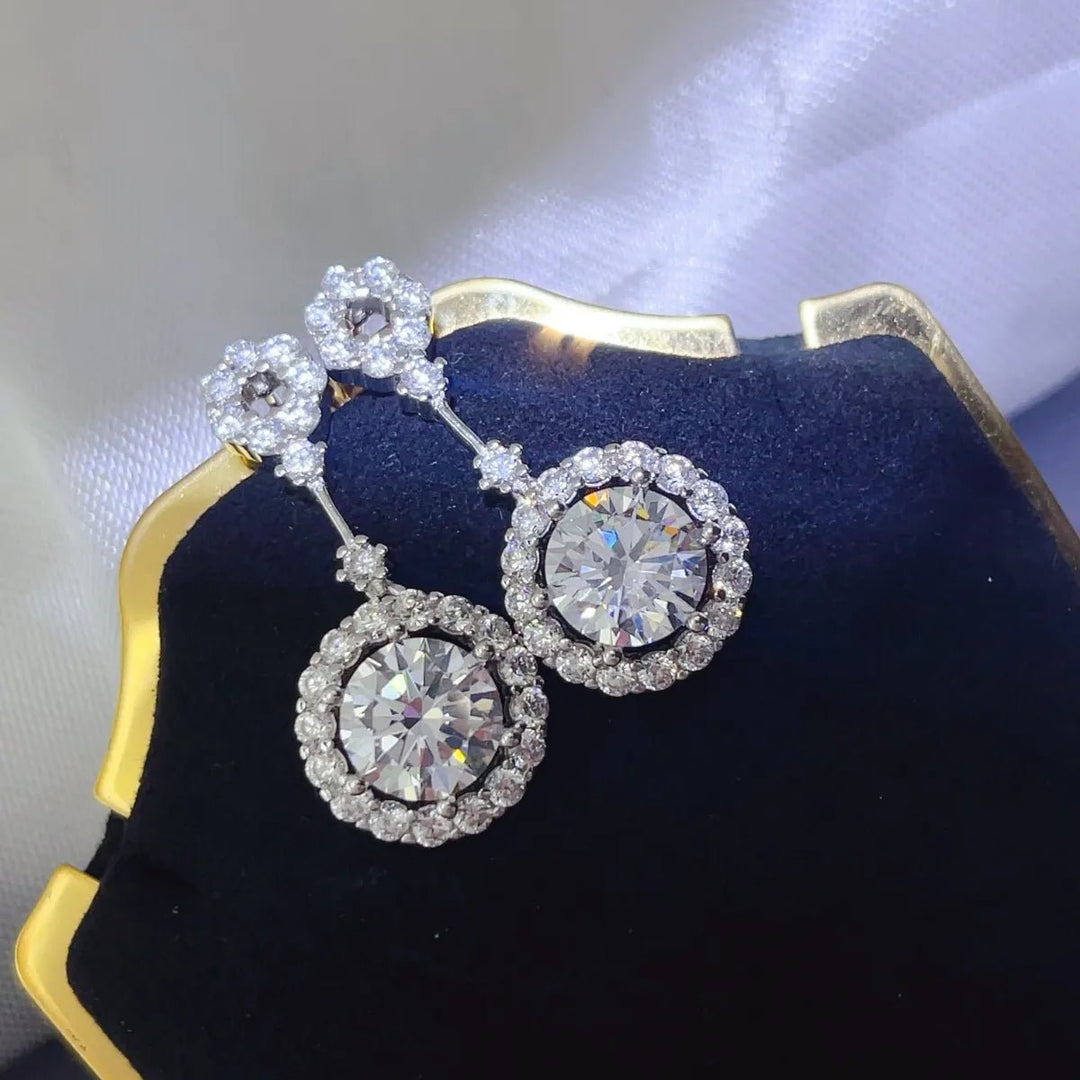 Platinum Moissanite Earrings 4ct Sterling Silver Pair - AMVIM