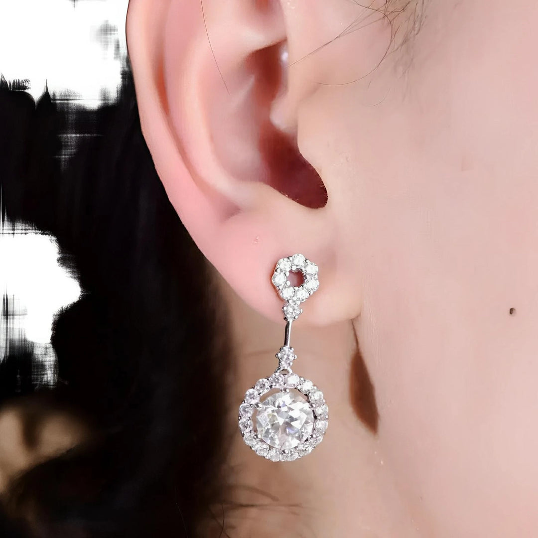 Platinum Moissanite Earrings 4ct Sterling Silver Pair - AMVIM