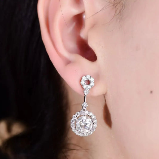 Platinum Moissanite Earrings 4ct Sterling Silver Pair - AMVIM