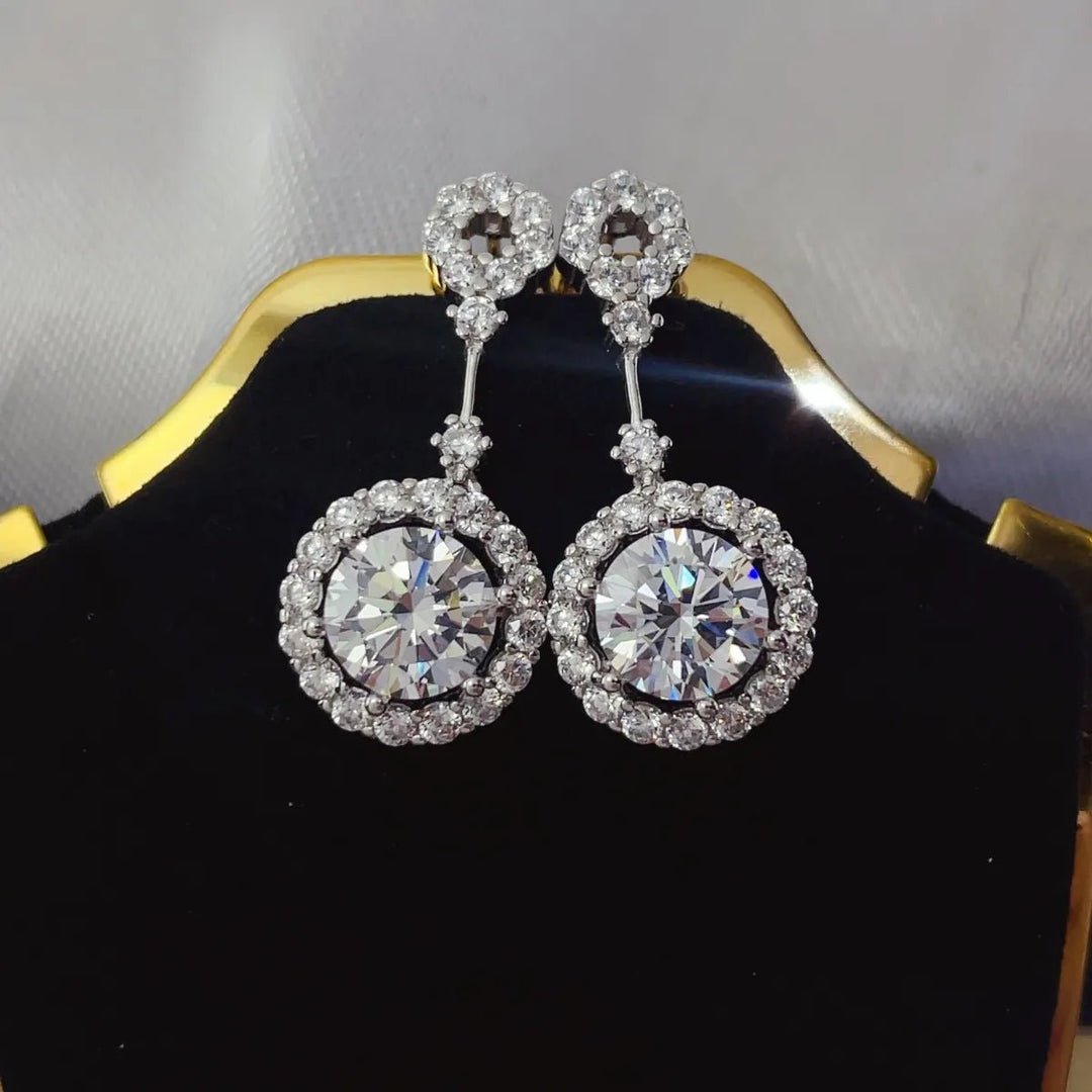 Platinum Moissanite Earrings 4ct Sterling Silver Pair - AMVIM