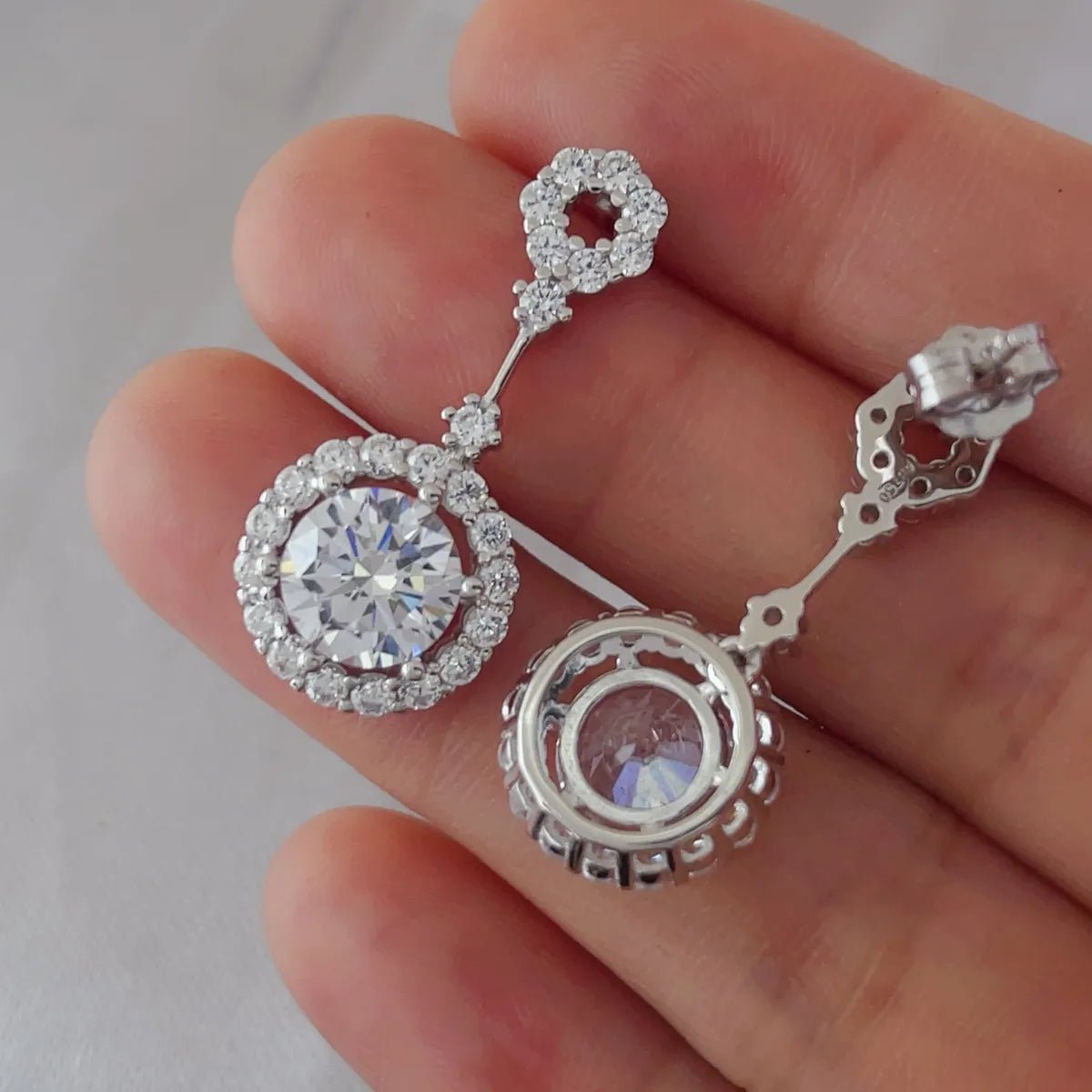 Platinum Moissanite Earrings 4ct Sterling Silver Pair - AMVIM