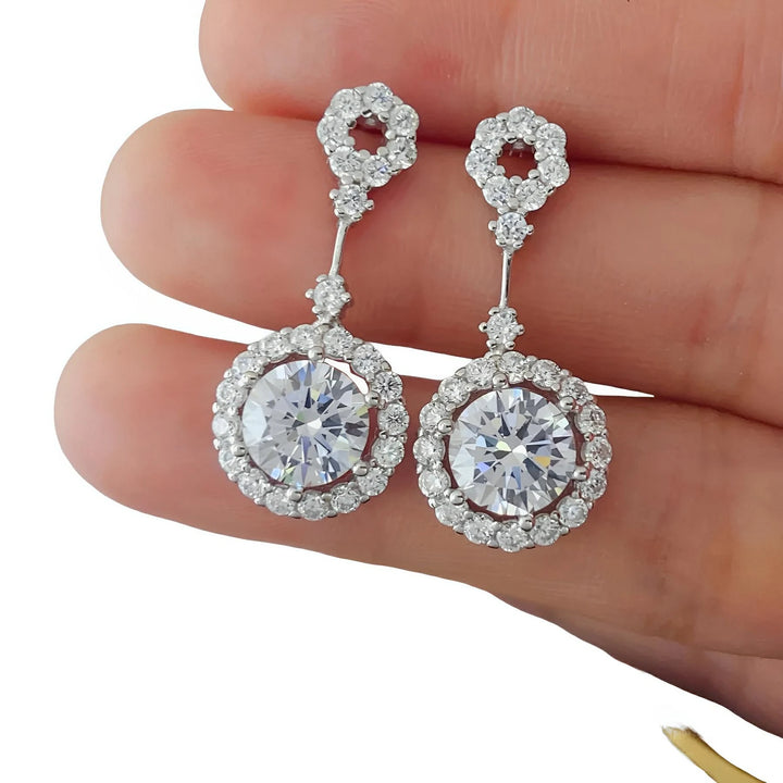 Platinum Moissanite Earrings 4ct Sterling Silver Pair - AMVIM
