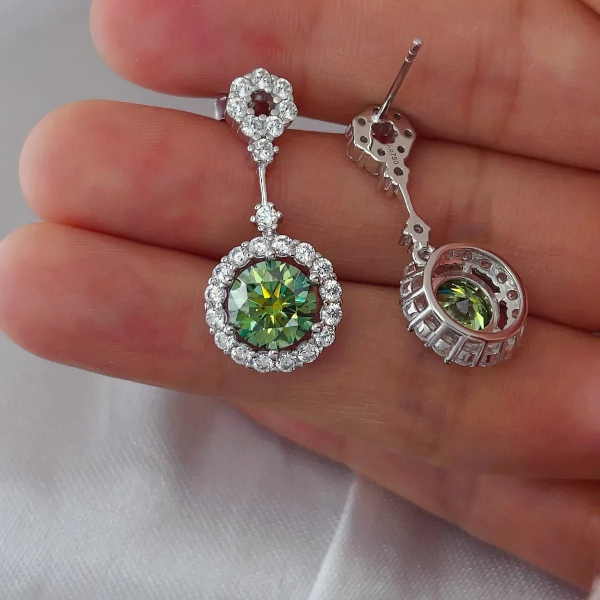 Platinum Moissanite Earrings 4ct Sterling Silver Pair - AMVIM