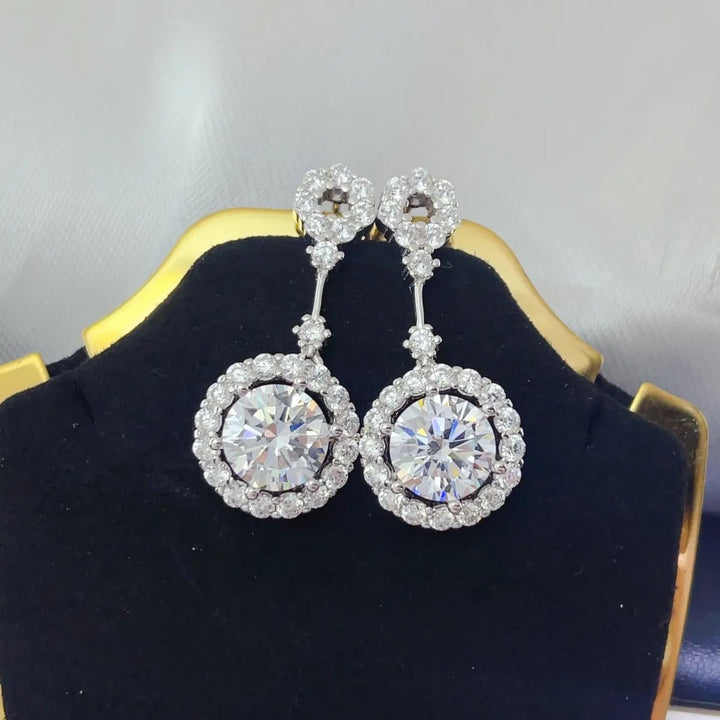 Platinum Moissanite Earrings 4ct Sterling Silver Pair - AMVIM