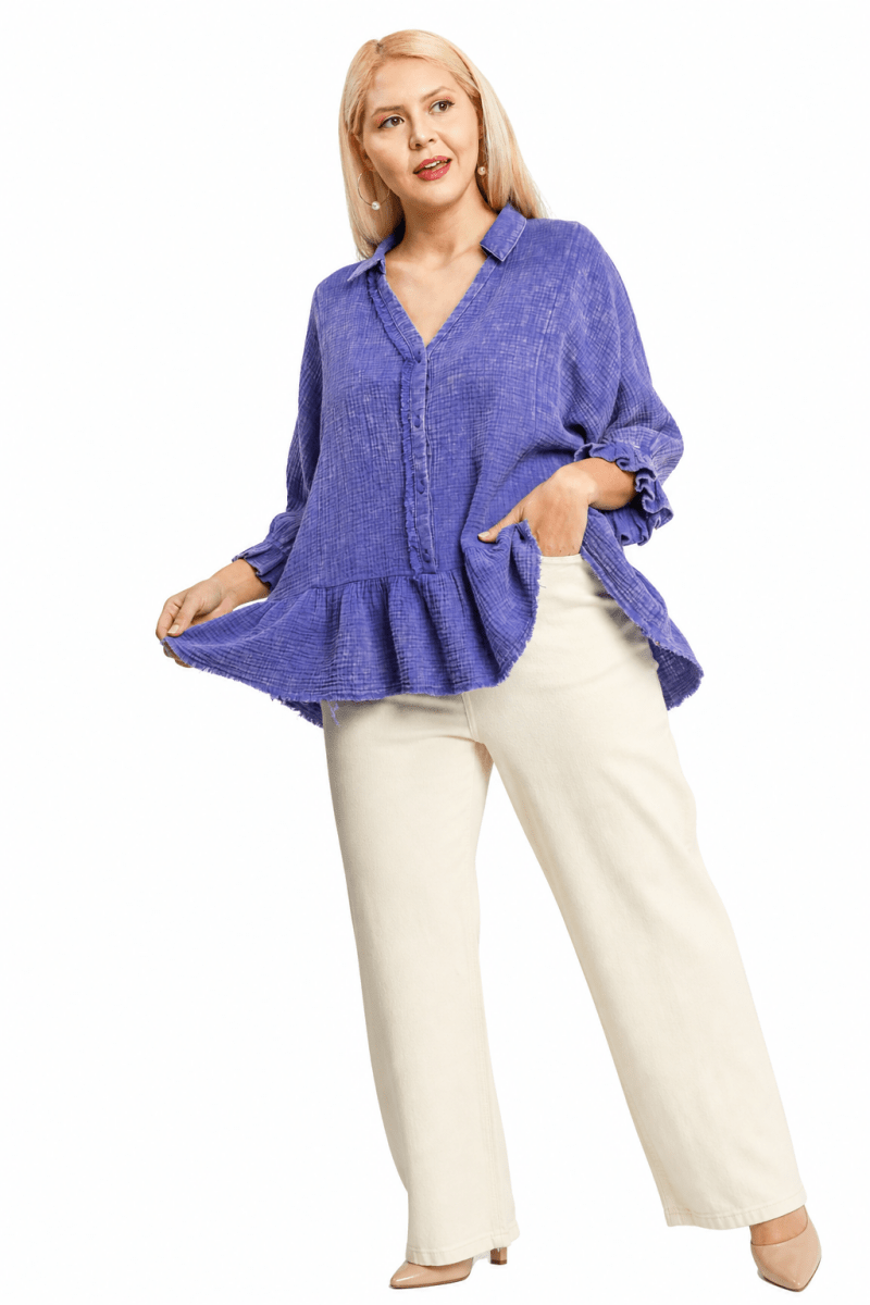 Plus Size Cotton Gauze Blouse – Relaxed Fit - AMVIM