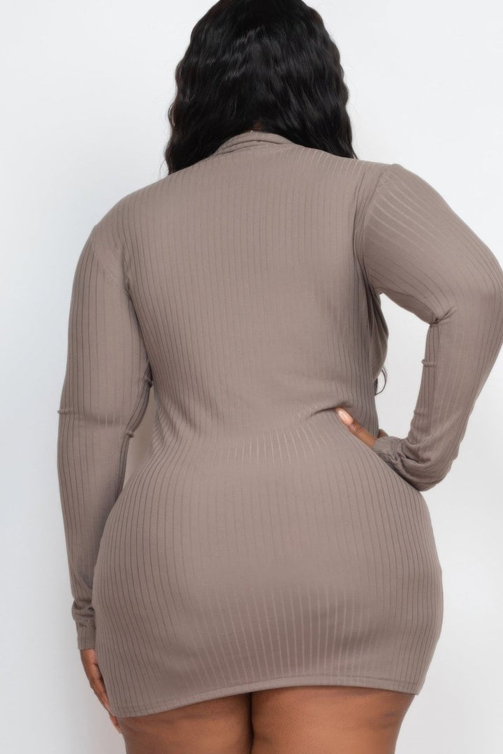 Dress Plus Size Ribbed Long Sleeve Mock Neck Mini Bodycon – AMVIM