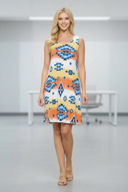 Plus Size Sleeveless Printed Knee - Length Tank Dress - AMVIM
