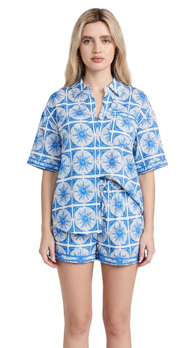Plus Size Tropical Print Shirt and Shorts Set - AMVIM