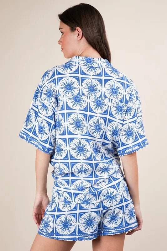 Plus Size Tropical Print Shirt and Shorts Set - AMVIM