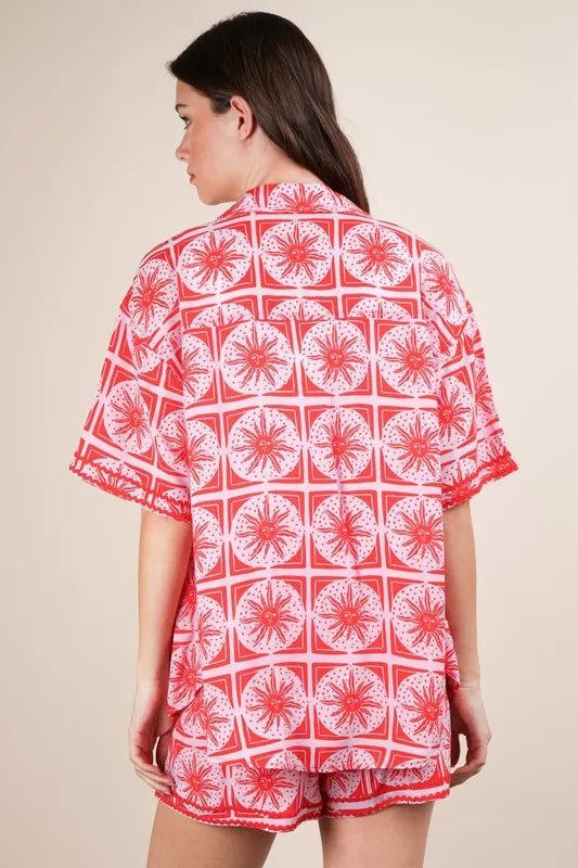 Plus Size Tropical Print Shirt and Shorts Set - AMVIM