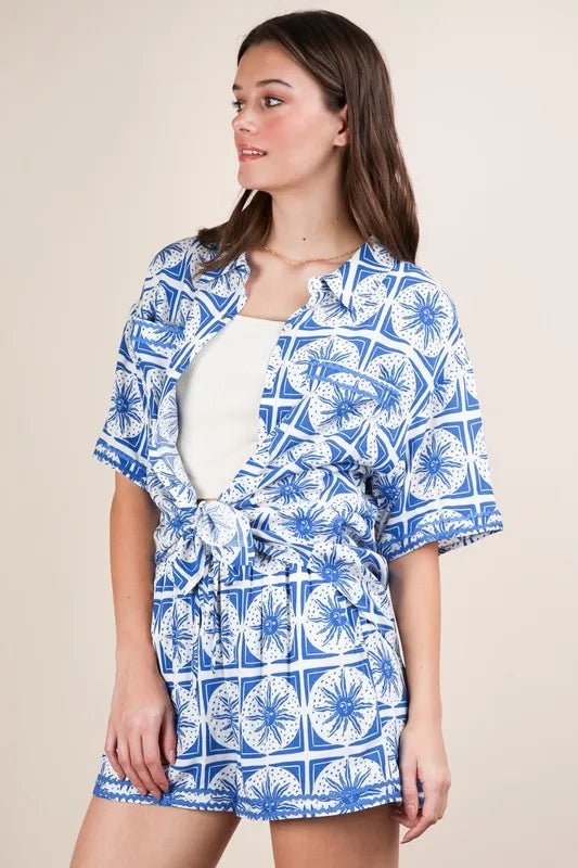 Plus Size Tropical Print Shirt and Shorts Set - AMVIM
