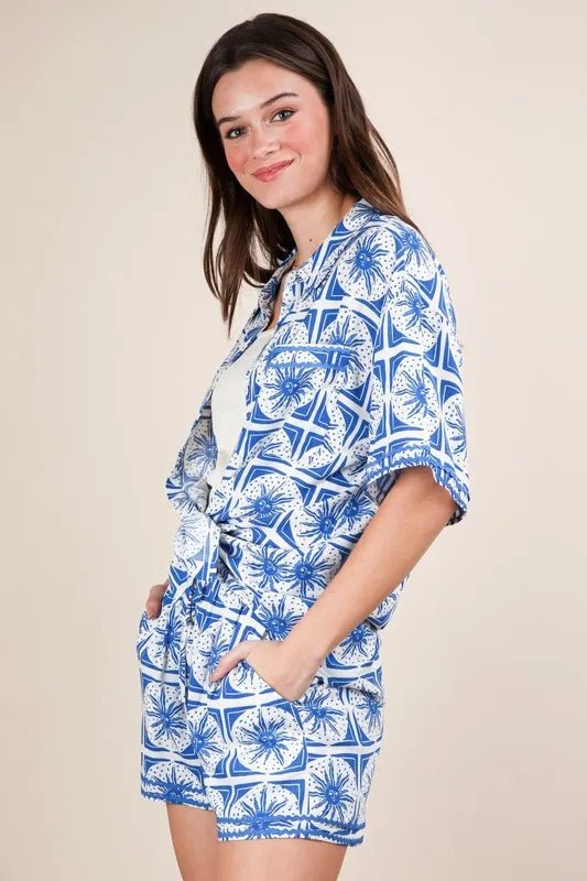 Plus Size Tropical Print Shirt and Shorts Set - AMVIM