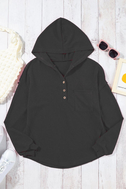 Pocketed Dropped Shoulder Long Sleeve Hoodie - AMVIM