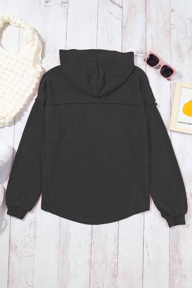 Pocketed Dropped Shoulder Long Sleeve Hoodie - AMVIM