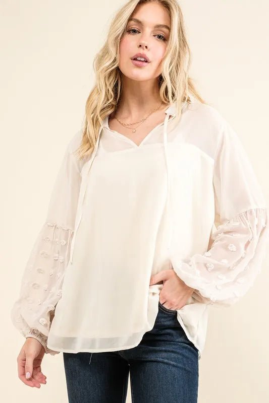Polka Dot Balloon Sleeve Blouse for Elegant Casual Looks - AMVIM
