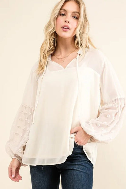 Polka Dot Balloon Sleeve Blouse for Elegant Casual Looks - AMVIM