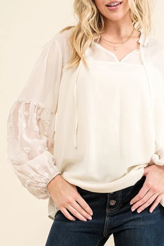 Polka Dot Balloon Sleeve Blouse for Elegant Casual Looks - AMVIM