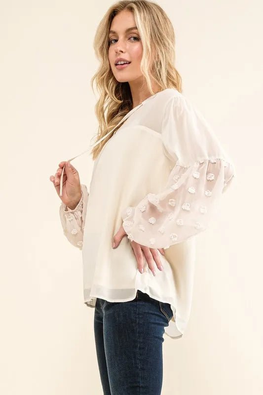 Polka Dot Balloon Sleeve Blouse for Elegant Casual Looks - AMVIM
