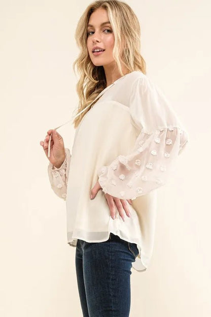 Polka Dot Balloon Sleeve Blouse for Elegant Casual Looks - AMVIM